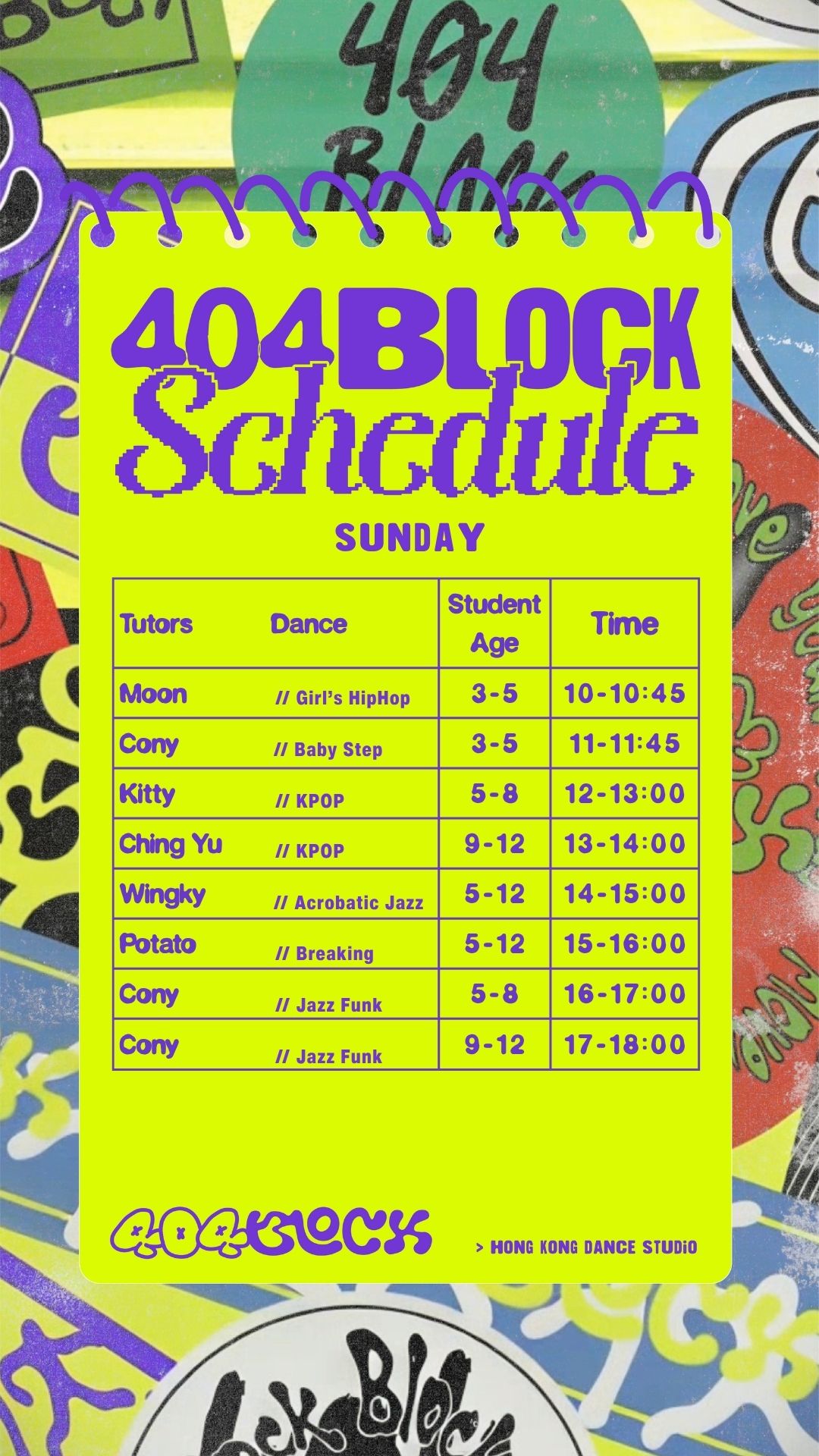 New Class Schedule on SUN
